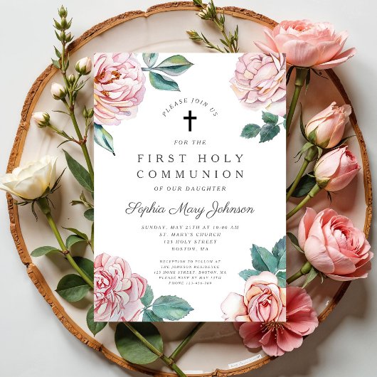 Elegant Floral Cross Girl First Community Kaart