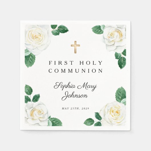 Elegant Floral Cross Girl First Community Servet (Voorkant)