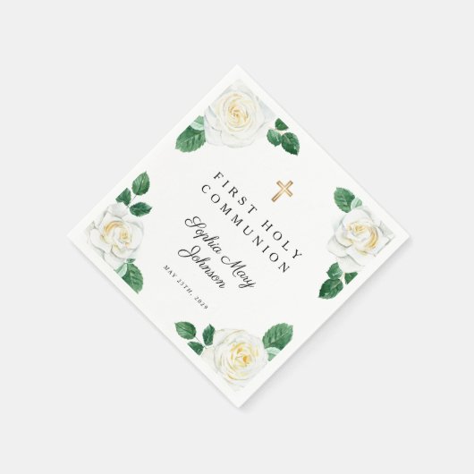 Elegant Floral Cross Girl First Community Servet (Hoek)