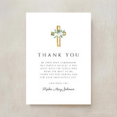 Elegant Floral Cross Girl First Holy Communion Bedankkaart