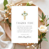 Elegant Floral Cross Girl First Holy Communion Bedankkaart