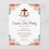 Elegant Floral Cross Paaspartij Uitnodiging Briefkaart (Voorkant)