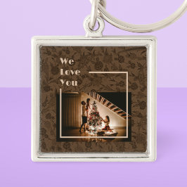 Elegant Floral Custom Family Foto: Bruin Sleutelhanger