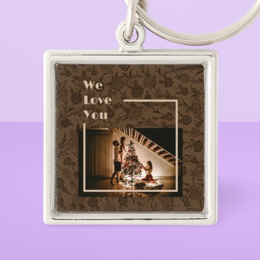 Elegant Floral Custom Family Foto: Bruin Sleutelhanger