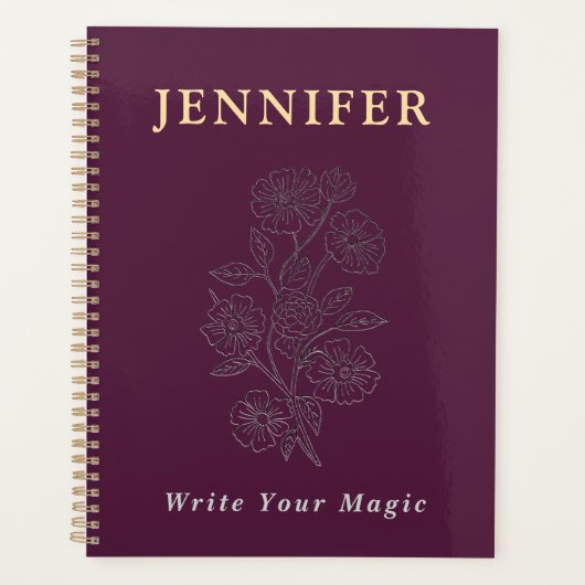 Elegant Floral Custom Name Notebook | Write Your M Planner (Voorkant)