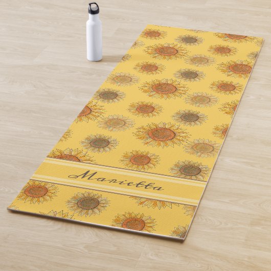 Elegant Floral Cute Girly Boho Yellow Sunflower Yogamat (In situ)
