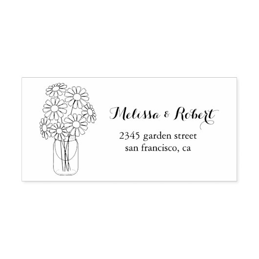 Elegant Floral Daisies Mason Jar Wedding Zelfinktende Stempel (Design)