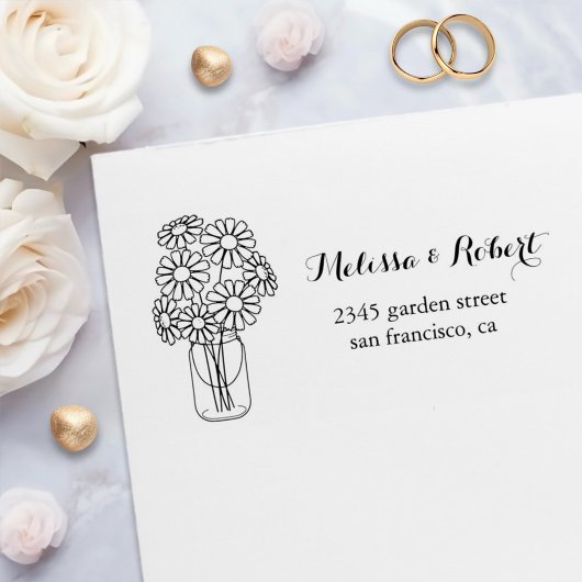 Elegant Floral Daisies Mason Jar Wedding Zelfinktende Stempel