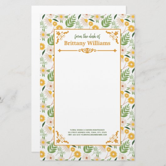 Elegant Floral Daisy Botanical Garden Pattern Briefpapier (Voorkant / Achterkant)
