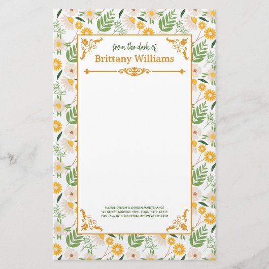 Elegant Floral Daisy Botanical Garden Pattern Briefpapier (Voorkant)
