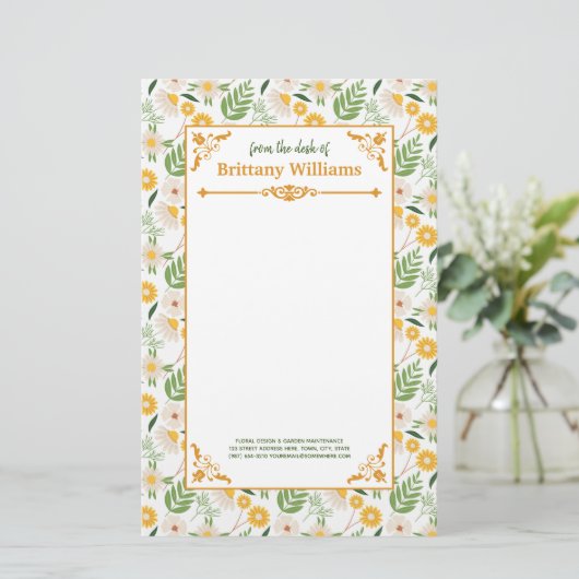 Elegant Floral Daisy Botanical Garden Pattern Briefpapier (Staand voorkant)
