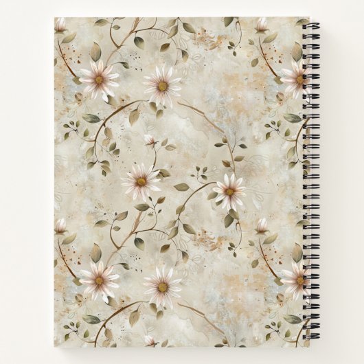 Elegant Floral Daisy Pattern Monogram Notitieboek (Achterkant)
