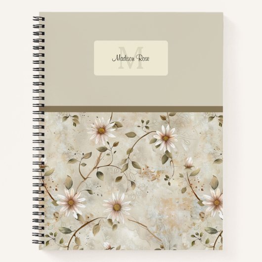 Elegant Floral Daisy Pattern Monogram Notitieboek (Voorkant)