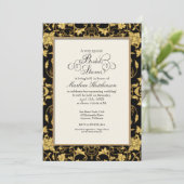 Elegant Floral Damask Gold Glitter Classic Wedding Kaart (Staand voorkant)