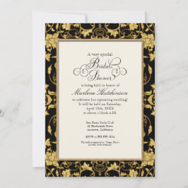 Elegant Floral Damask Gold Glitter Classic Wedding Kaart