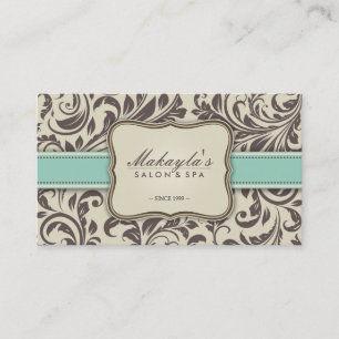 Elegant Floral Damask Modern Brown, Green & Beige Visitekaartje
