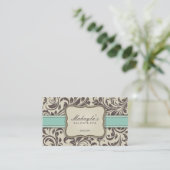 Elegant Floral Damask Modern Brown, Green & Beige Visitekaartje (Staand voorkant)