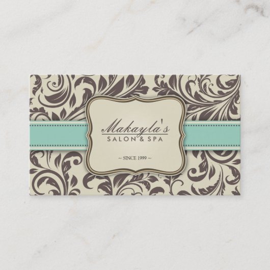 Elegant Floral Damask Modern Brown, Green & Beige Visitekaartje (Voorkant)