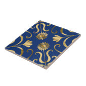 Elegant Floral Damask Navy Blue & Gold Sunflower Tegeltje (Zijkant)