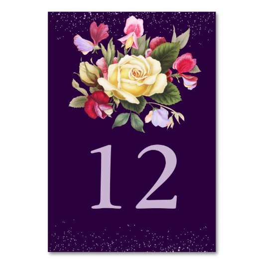 Elegant Floral Dark Paars Yellow Rose Wedding Kaart (Voorkant)