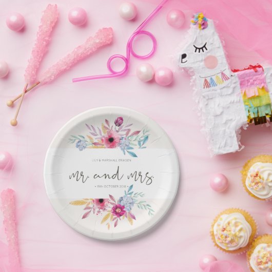 Elegant Floral de heer & Mrs Wedding | Bord papier (Feest)