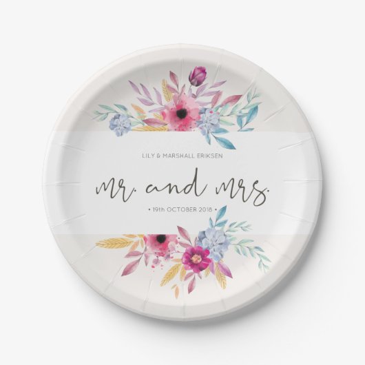 Elegant Floral de heer & Mrs Wedding | Bord papier (Voorkant)