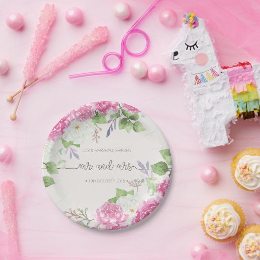 Elegant Floral de heer & Mrs Wedding | Bord papier (Feest)