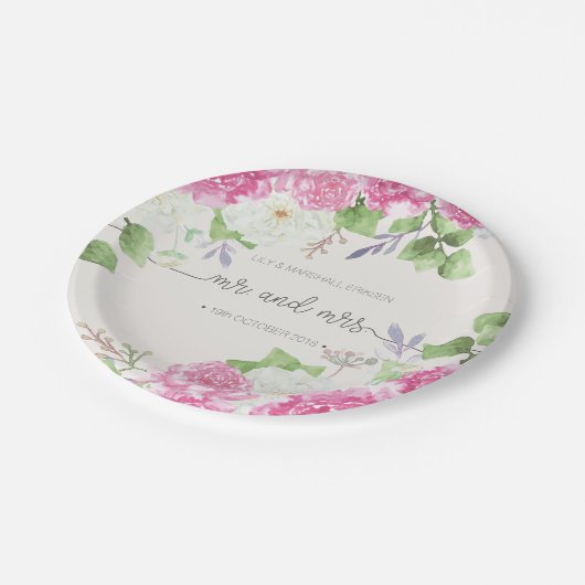 Elegant Floral de heer & Mrs Wedding | Bord papier (Gekanteld)