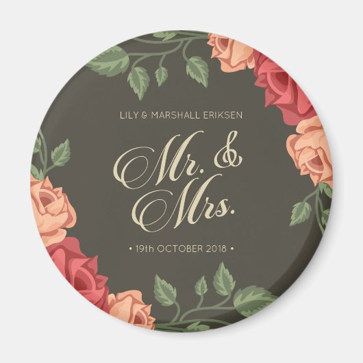 Elegant Floral de heer & Mrs Wedding | Fridge Magn Magneet (Voorkant)