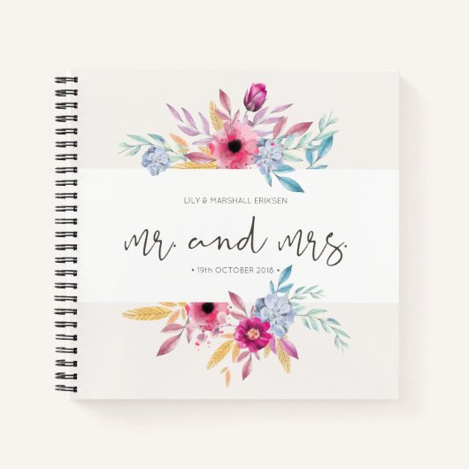 Elegant Floral de heer & Mrs Wedding Guestbook-lap Notitieboek (Voorkant)