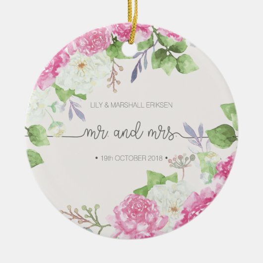 Elegant Floral de heer & Mrs Wedding | Keramische  Keramisch Ornament (Voorkant)