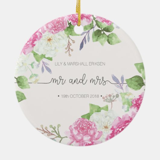Elegant Floral de heer & Mrs Wedding | Keramische  Keramisch Ornament (Achterkant)