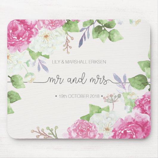 Elegant Floral de heer & Mrs Wedding | Mousepad Muismat (Voorkant)