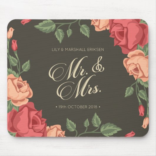 Elegant Floral de heer & Mrs Wedding | Mousepad Muismat (Voorkant)