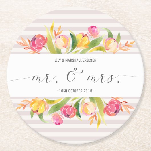 Elegant Floral de heer & Mrs Wedding | Onderzetter (Voorkant)