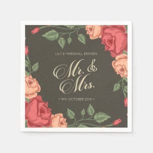 Elegant Floral de heer & Mrs Wedding   Papier Napk Servet