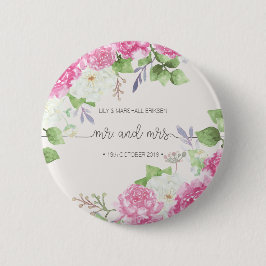 Elegant Floral de heer & Mrs Wedding | Pin-Button Ronde Button 5,7 Cm