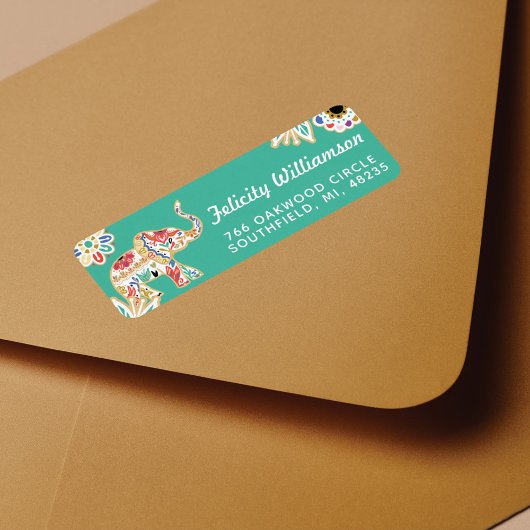 Elegant Floral Decorative Elephant Design Etiket