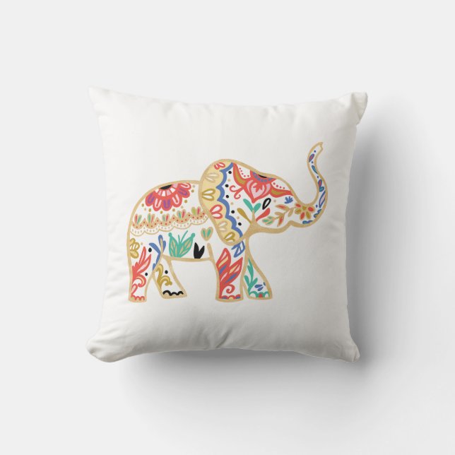 Elegant Floral Decorative  Elephant Design Kussen (Voorkant)