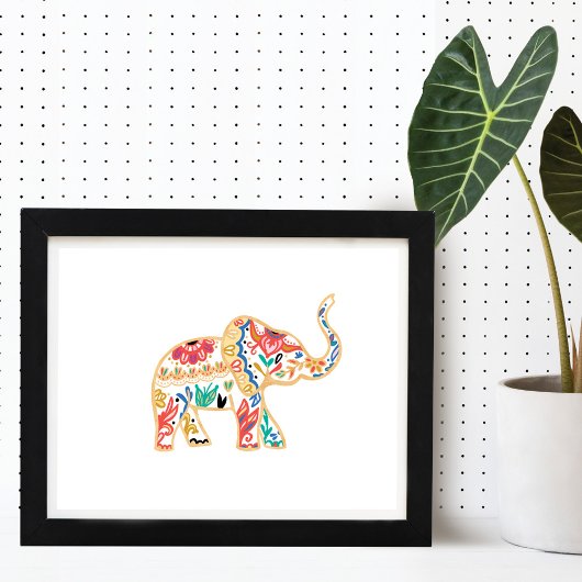 Elegant Floral Decorative  Elephant Design Poster