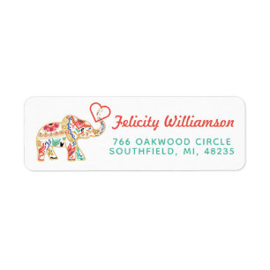 Elegant Floral Decorative  Elephant Heart Etiket