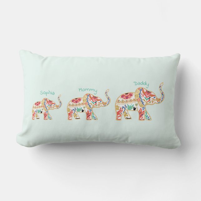 Elegant Floral Decorative  Elephant Nursery Kussen (Voorkant)