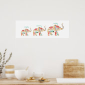 Elegant Floral Decorative  Elephant Nursery Poster (Keuken)