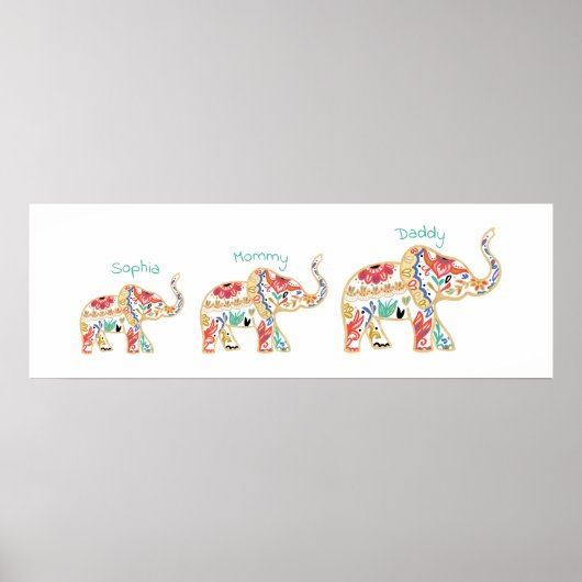 Elegant Floral Decorative  Elephant Nursery Poster (Voorkant)