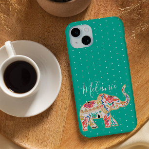 Elegant Floral Decorative  Elephant Pattern iPhone 15 Mini Hoesje