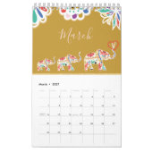 Elegant Floral Decorative  Elephant Pattern Kalender (Mar 2027)
