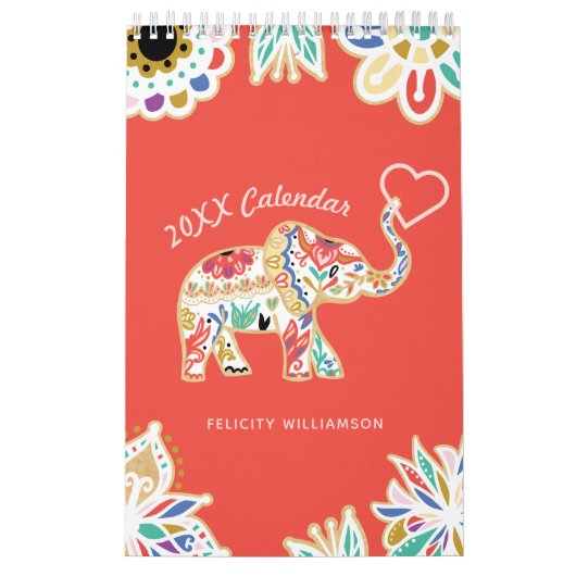 Elegant Floral Decorative  Elephant Pattern Kalender (Hoes)