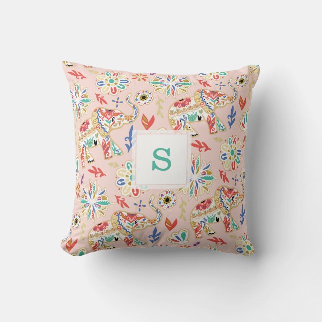 Elegant Floral Decorative  Elephant Pattern Kussen (Voorkant)