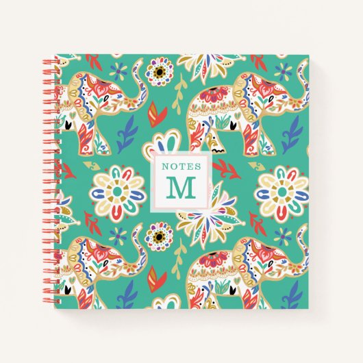 Elegant Floral Decorative  Elephant Pattern Notitieboek (Voorkant)