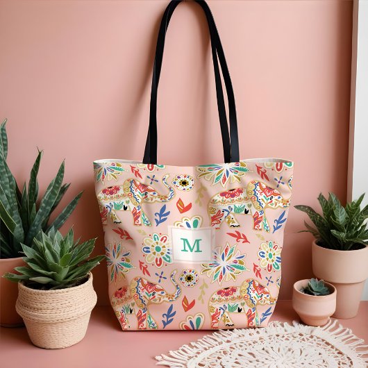 Elegant Floral Decorative  Elephant Pattern Tote Bag